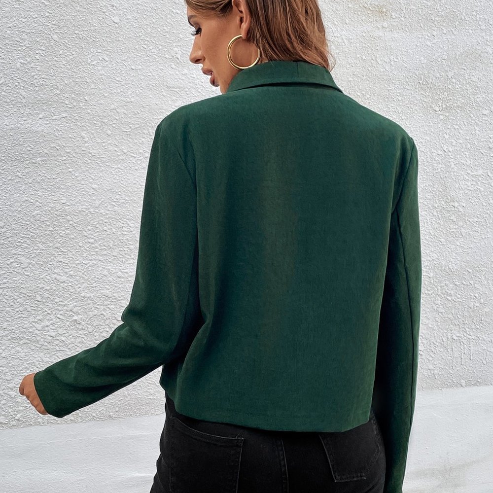 New Solid Zip Up Moto Jacket Green - Picture 2 of 5